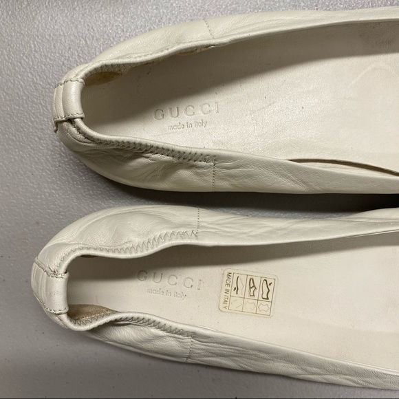 Gucci White Cream Leather Ballet Flats Shoes 37.5 - Picture 2 of 8